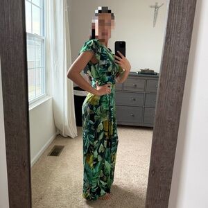 Zara Green Tropical Print Jumpsuit